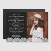 Rustikale Landspitze | Foto Graduation Party Magneteinladung (Vorne/Hinten)