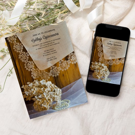 Rustikale Landspitze Quinceñera Party Einladung
