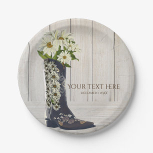 Rustikale Landstiefel mit Gänseblümchen-Junggesell Pappteller