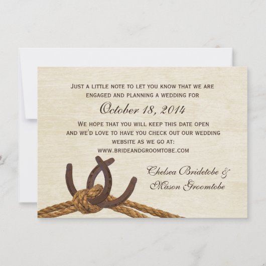 Rustikale Landstreicher und Pferdeschuhe Save the Save The Date (Rückseite)