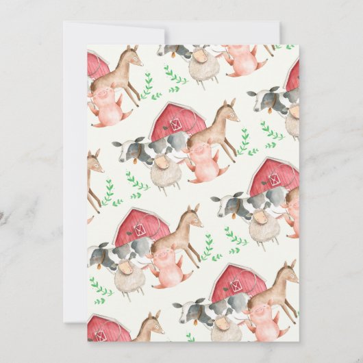 Rustikale Landtiere Kinderdusche Einladung (Rückseite)