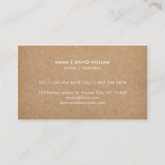 Rustikale Landtiere Kühe Hühnchen Wasserfarbe Visitenkarte (Rückseite)