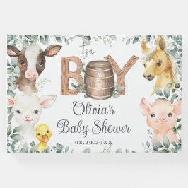 Rustikale Landtiere Stallengrün Boy Babydusche Gästebuch