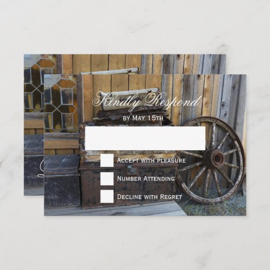Rustikale Landwagen-Rad-Hochzeitsfahrkarten RSVP Karte (Vorne/Hinten)