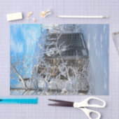 Rustikale Landwaldlandschaft mit Winterschnee Seidenpapier (Handwerk)