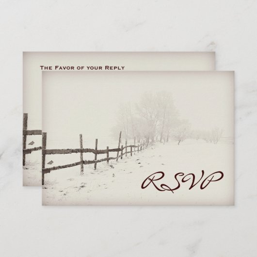 Rustikale Landzaun Winter Hochzeit RSVP Karten (Vorne/Hinten)