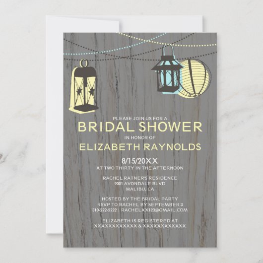 Rustikale Lanterns Bridal Dusche Einladungen (Vorderseite)