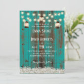 Rustikale Lanterns & Gipskraut Aquamarine Stallhoc Einladung (Stehend Vorderseite)