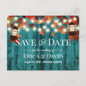 Rustikale Laterne Aquamarine Hochzeit im Herbst Sa Ankündigungspostkarte (Vorderseite)