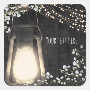 Rustikale Laterne Baby's Breath & Lichter Hochzeit Quadratischer Aufkleber