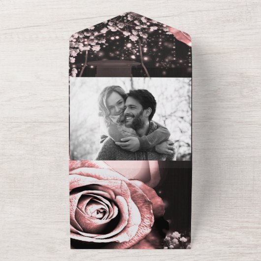 Rustikale Laterne & Blush Pink Roses Hochzeit + UA All In One Einladung (Außenbereich)