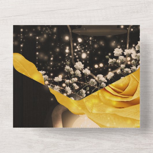 Rustikale Laterne & Gelbe Rosen Hochzeit + UAWG All In One Einladung (Rückseite)