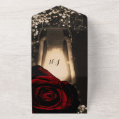 Rustikale Laterne & Glam Rote Rosen Hochzeit + UAW All In One Einladung (Außenbereich)