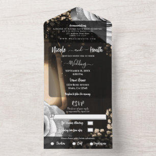 Rustikale Laterne & glamouröse Silberrosen Hochzei All In One Einladung