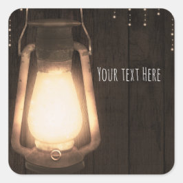 Rustikale Laterne & Lights Braun-Holz-Hochzeit Quadratischer Aufkleber