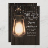 Rustikale Laterne & Lights Brown Wood Sweet 16 Par Einladung (Vorne/Hinten)