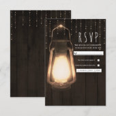 Rustikale Laterne & Lights Brown Wood Wedding RSVP Karte (Vorne/Hinten)