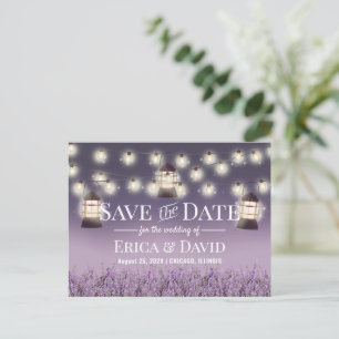 Rustikale Laterne Lila Blumen Save-the-Date Ankündigungspostkarte