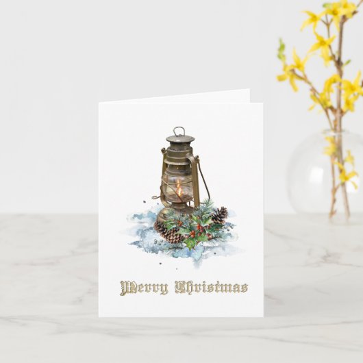 Rustikale Laterne mit Weihnachtsgrüßen Karte (Gelbe Blume)