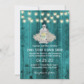 Rustikale Laterne & String Lights Aquamarine Barn Einladung (Vorderseite)