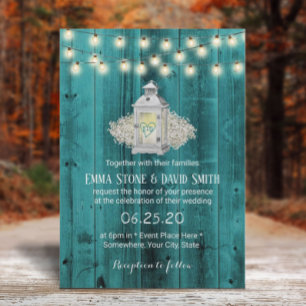 Rustikale Laterne & String Lights Aquamarine Barn Einladung