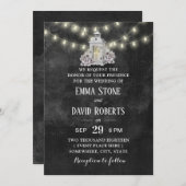 Rustikale Laterne & String Lights Chalkbaord Hochz Einladung (Vorne/Hinten)