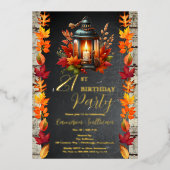 Rustikale Laterne und Blätter Herbst 21. Geburtsta Folieneinladung (Vorderseite)