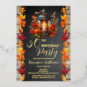 Rustikale Laterne und Blätter Herbst 50. Geburtsta Folieneinladung (Vorderseite)