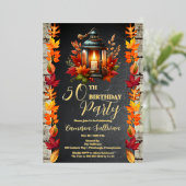 Rustikale Laterne und Blätter Herbst 50. Geburtsta Folieneinladung (Stehend vorne)