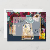 Rustikale Laternen-Burgunder-Marine Save the Date Ankündigungspostkarte (Vorne/Hinten)
