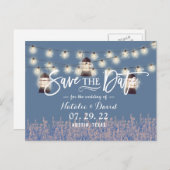 Rustikale Laternen und Blume Dusty Blue Save the D Ankündigungspostkarte (Vorne/Hinten)