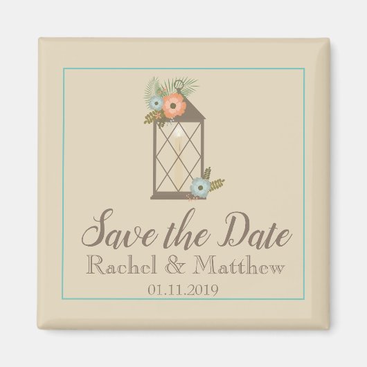 Rustikale Laternenbläschen Save the Date Magnet (Vorne)