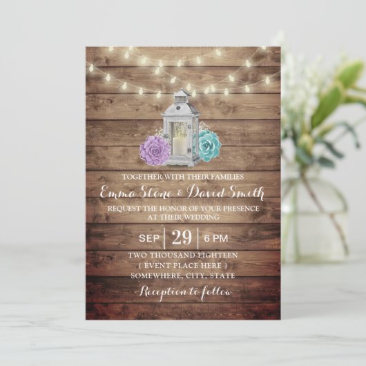 Rustikale Laternenblütenhochzeit Einladung (Stehend Vorderseite)