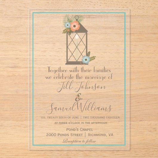 Rustikale Laternenflora Acryleinladungen (Vorderseite)