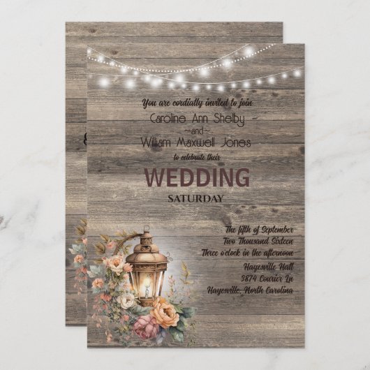 Rustikale Laternenholzmauer Einladung (Vorne/Hinten)