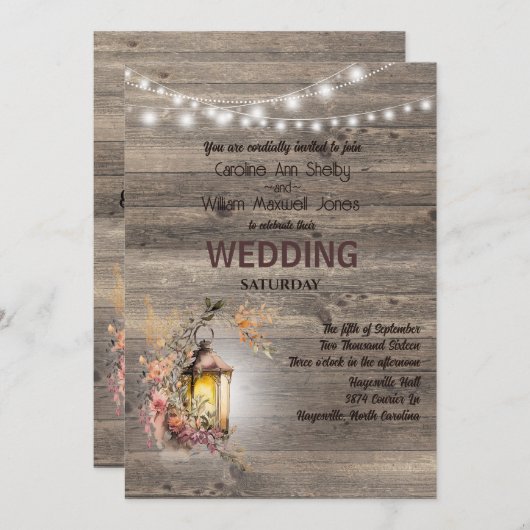 Rustikale Laternenholzmauer Einladung (Vorne/Hinten)