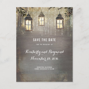Rustikale Laternenlichter Save-the-Date Ankündigungspostkarte