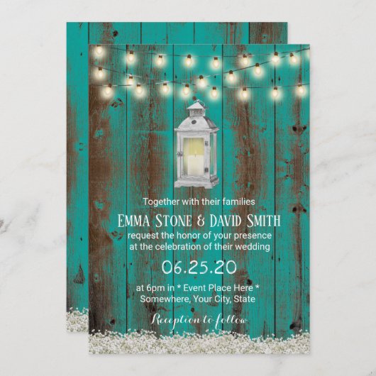 Rustikale Laternenmesse Aquamariner Barnelenmauer Einladung (Vorne/Hinten)