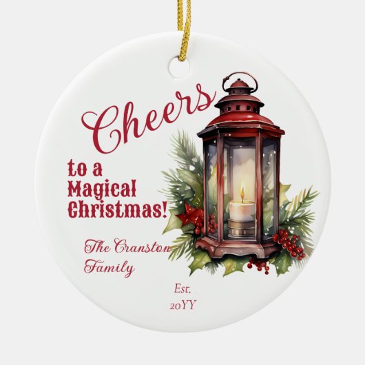 Rustikale Laternenpfanne und Berries Weihnachten Keramik Ornament (Vorne)