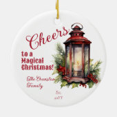 Rustikale Laternenpfanne und Berries Weihnachten Keramik Ornament (Hinten)