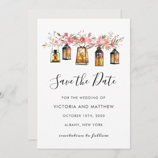 Rustikale Laternenpfeife speichern das Datum Save The Date (Vorne/Hinten)