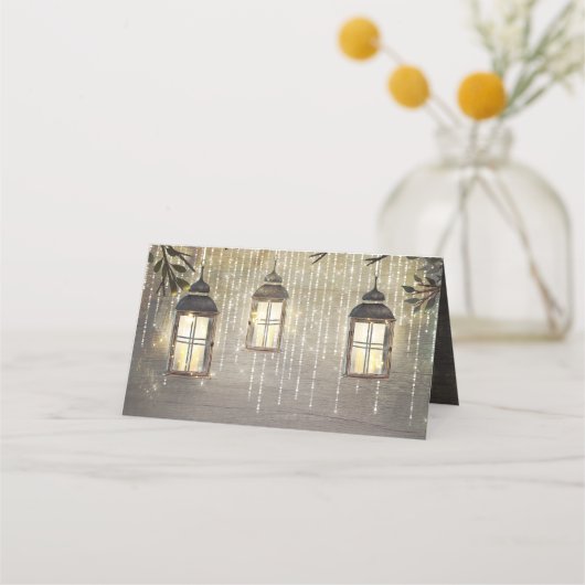 Rustikale Laternenscheinung Platzkarte (Rückseite)