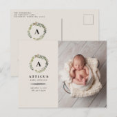 Rustikale Laub Wreath-Foto-Geburtsmitteilung Ankündigungspostkarte (Vorne/Hinten)