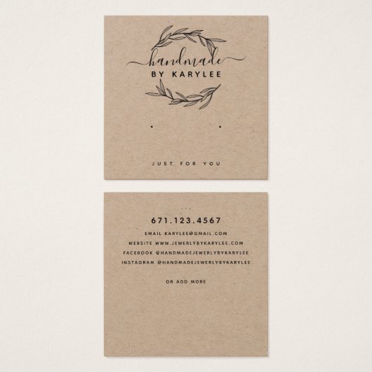 Rustikale Laurel Leaf Gestüt Earring Display Card (Vorne & Hinten)