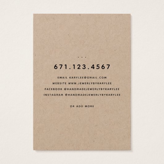 Rustikale Laurel Leaf Necklace Display Card (Rückseite)