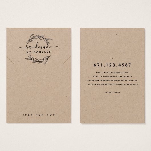 Rustikale Laurel Leaf Necklace Display Card (Vorne & Hinten)