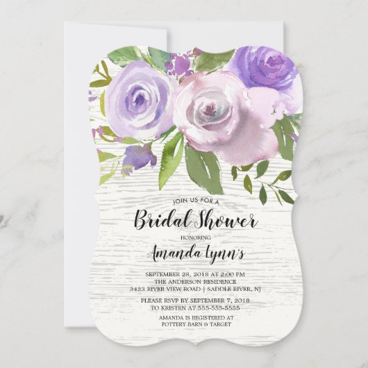 Rustikale Lavendel Blume Brautdusche Einladung (Vorderseite)
