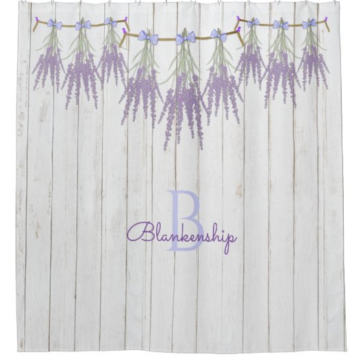 Rustikale Lavendel-Blume Bundles Monogramm-Vorlage Duschvorhang (Vorderseite)