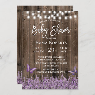 Rustikale Lavendel Blütendusche aus dunklem Holz Einladung