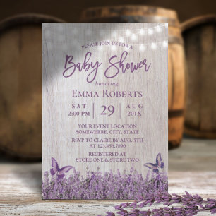 Rustikale Lavendel-Blütenschmetterlingsdusche Einladung